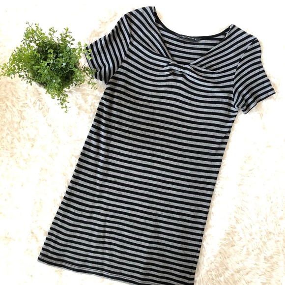 Zara Dresses & Skirts - Zara gray & black striped sweater dress size s